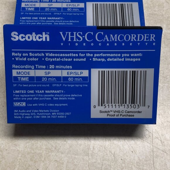 Scotch VHS-C TC-20 Lot Of 2 Tapes Camcorder Cassettes Vintage Sealed - Picture 3 of 8